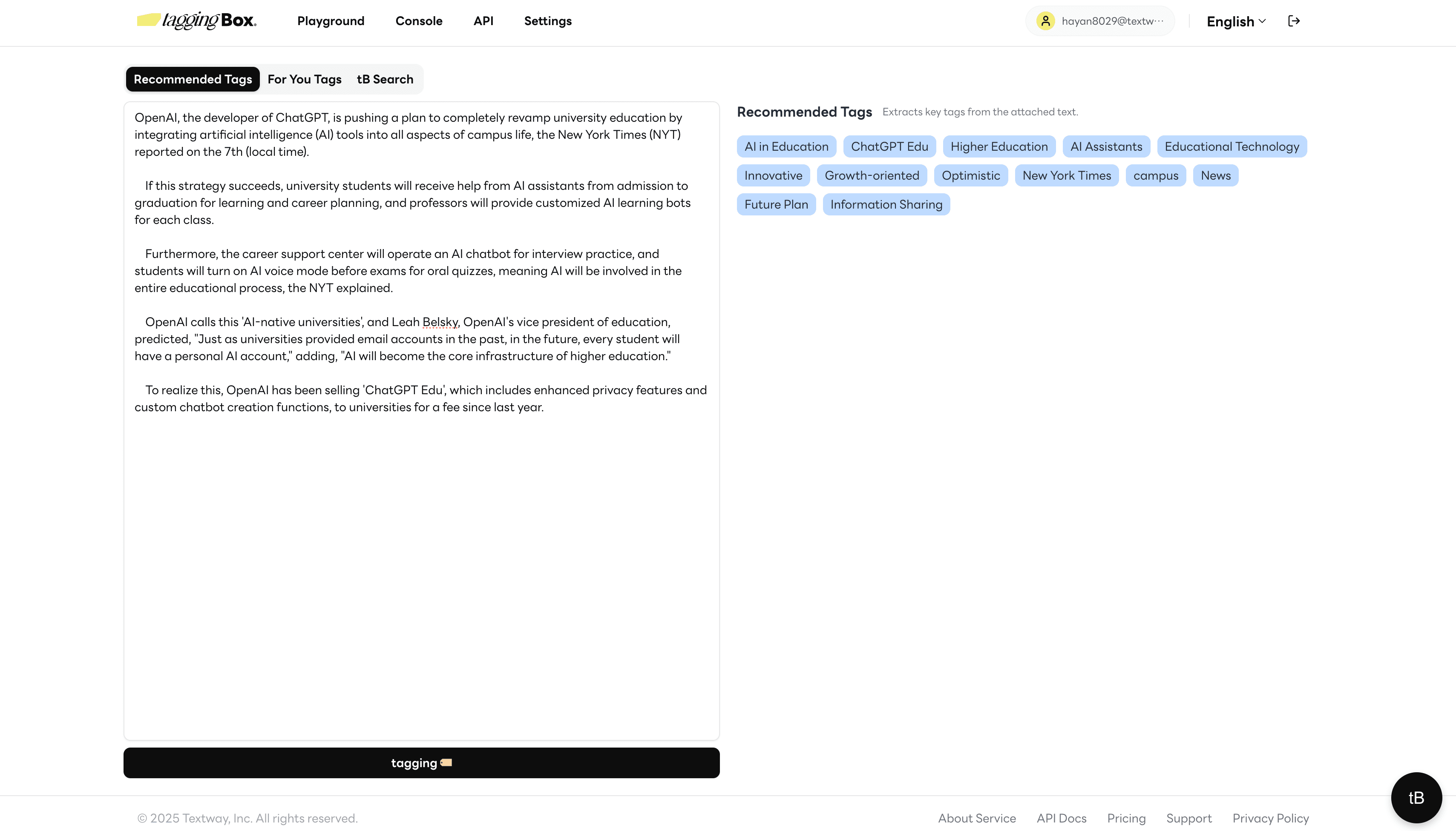 TaggingBox Demo Interface